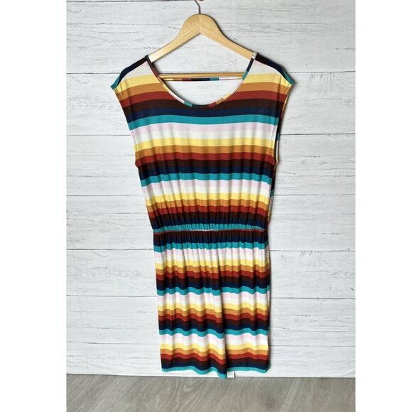 ModCloth Dress Womens Size Large Colorful Striped Elastic Waist Comfort Jersey - Picture 1 of 16